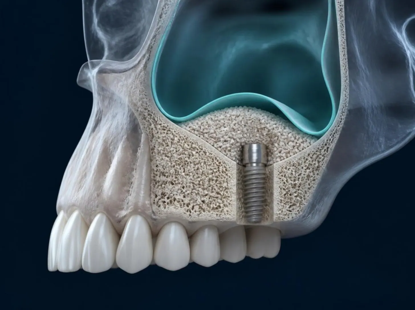 Sinüs bölgesinde kemik tozu ve implant (temsili görsel)